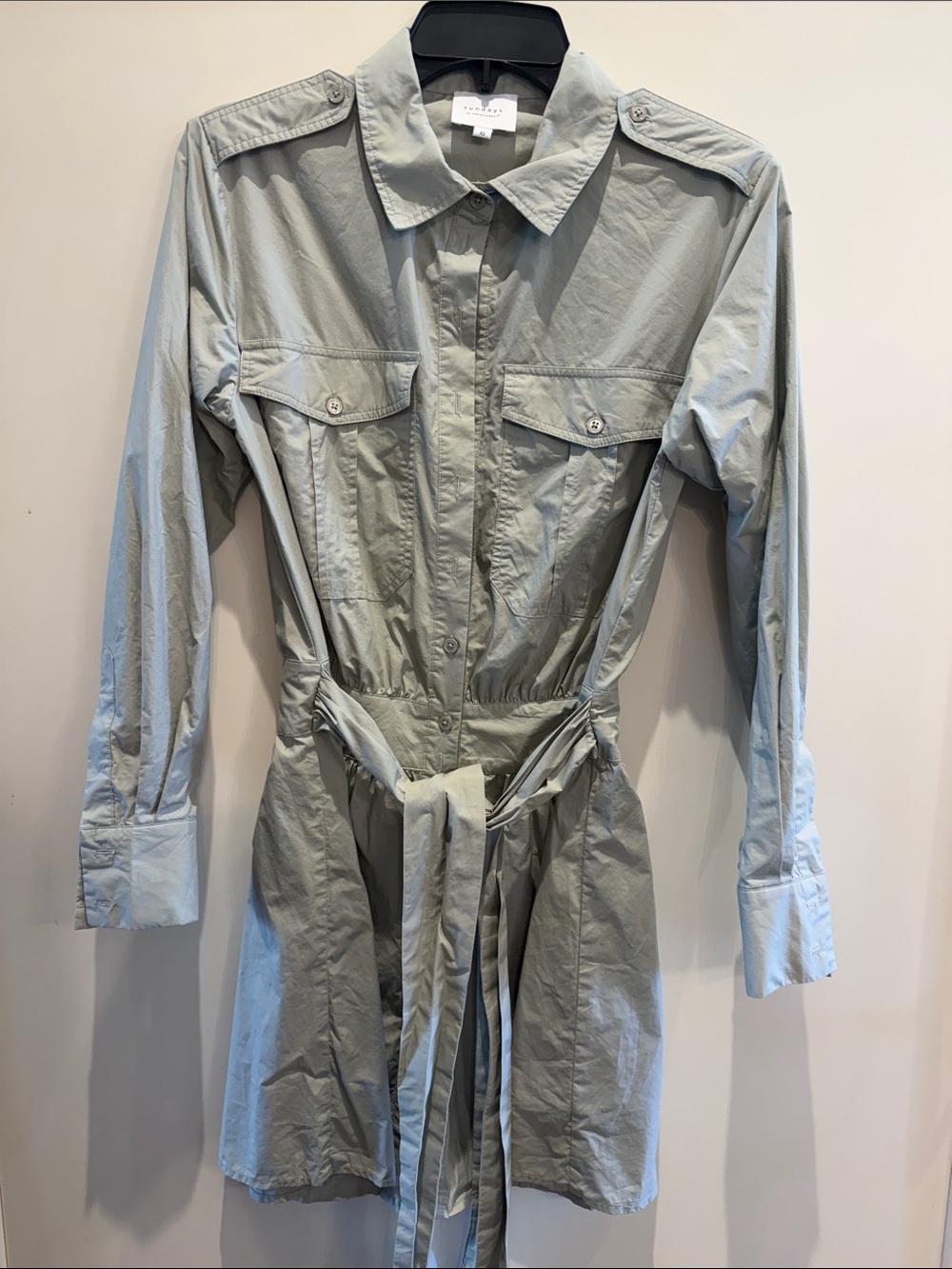 sundays Sage Utility Shirt Mini Dress with Tie Waist